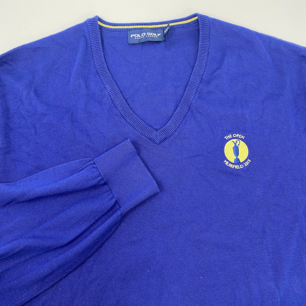 Polo Golf Ralph Lauren 2XL Solid Blue V-Neck Long Sleeve Pullover‎ Shirt